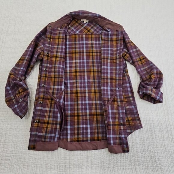 Mystree Shacket Women's Small Purple Brown Long Sleeve Snaps EUC LN Heavy Task - Picture 6 of 16